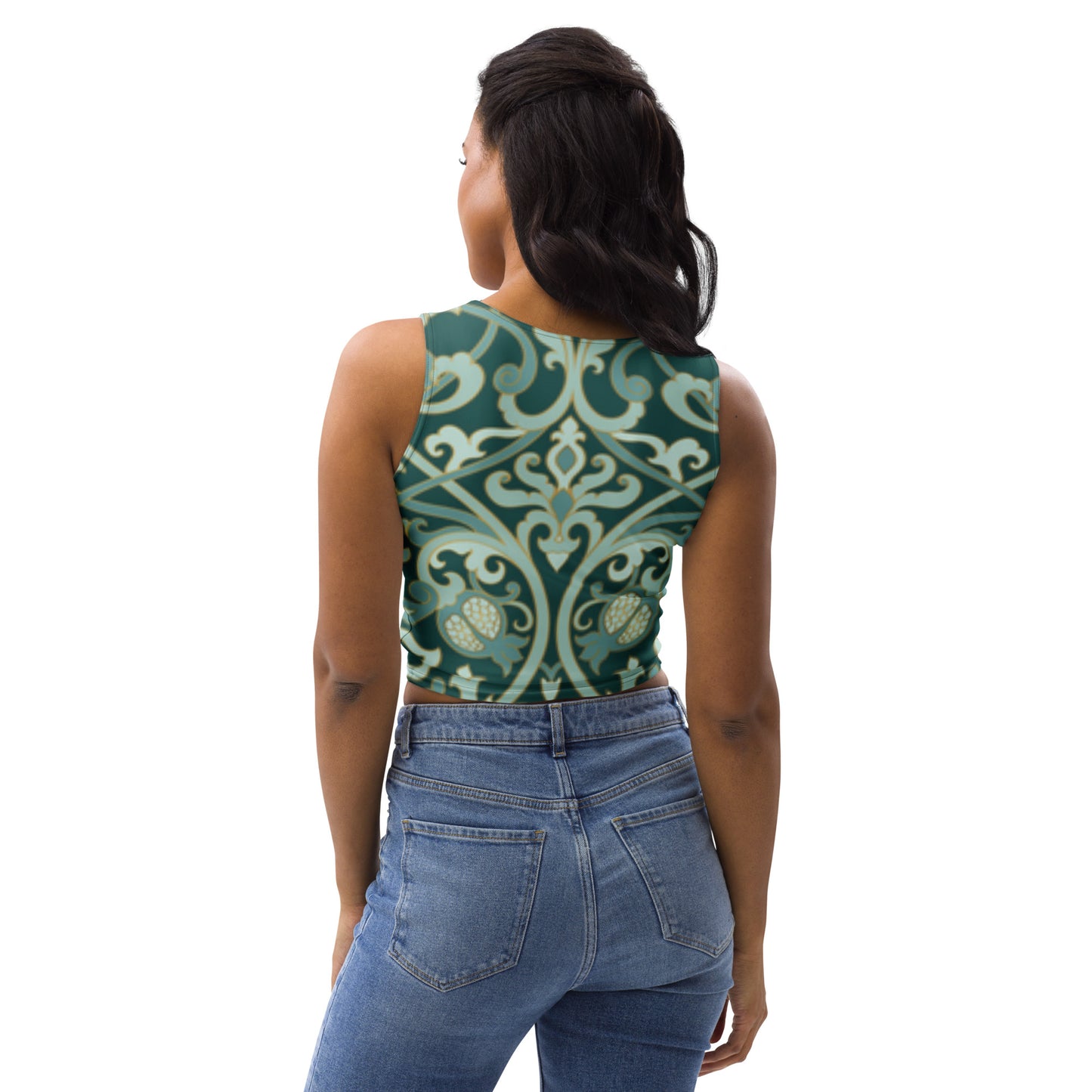 Green Pattern Crop Top