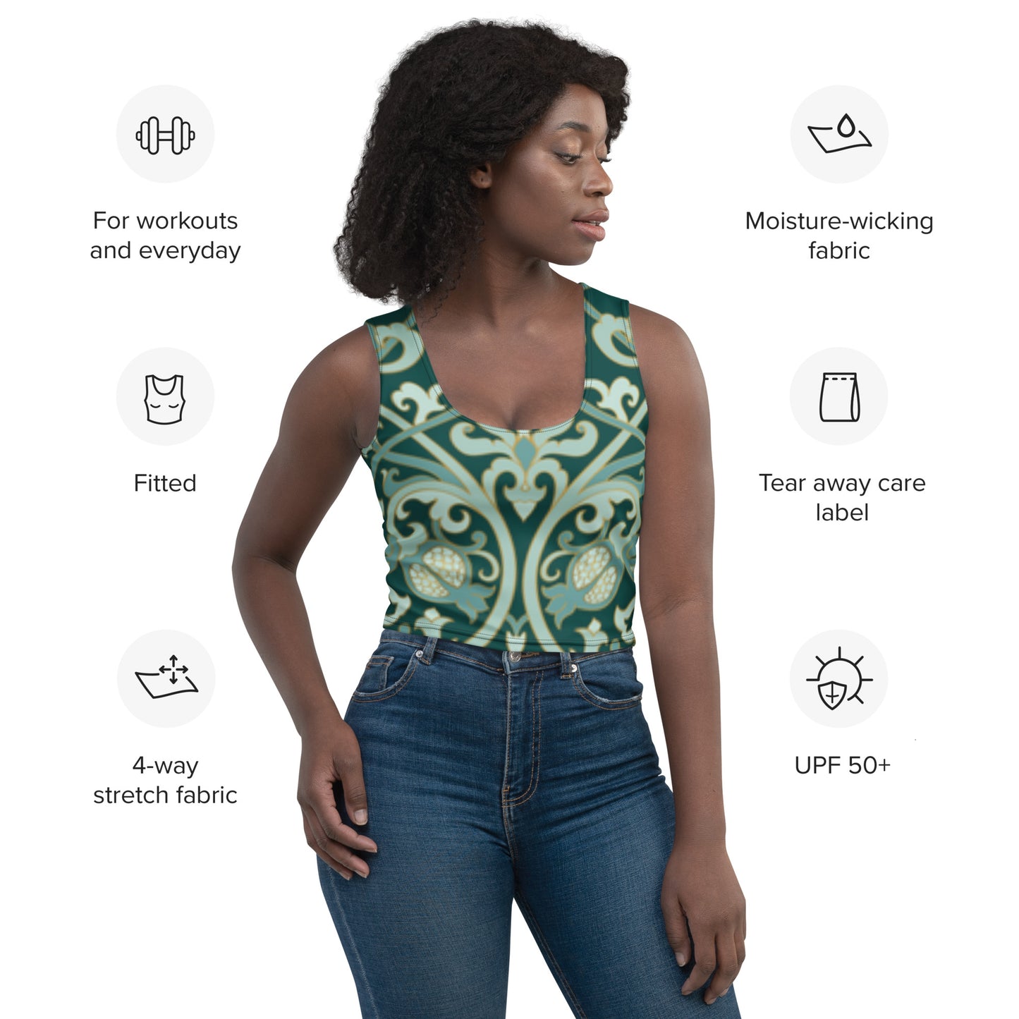 Green Pattern Crop Top