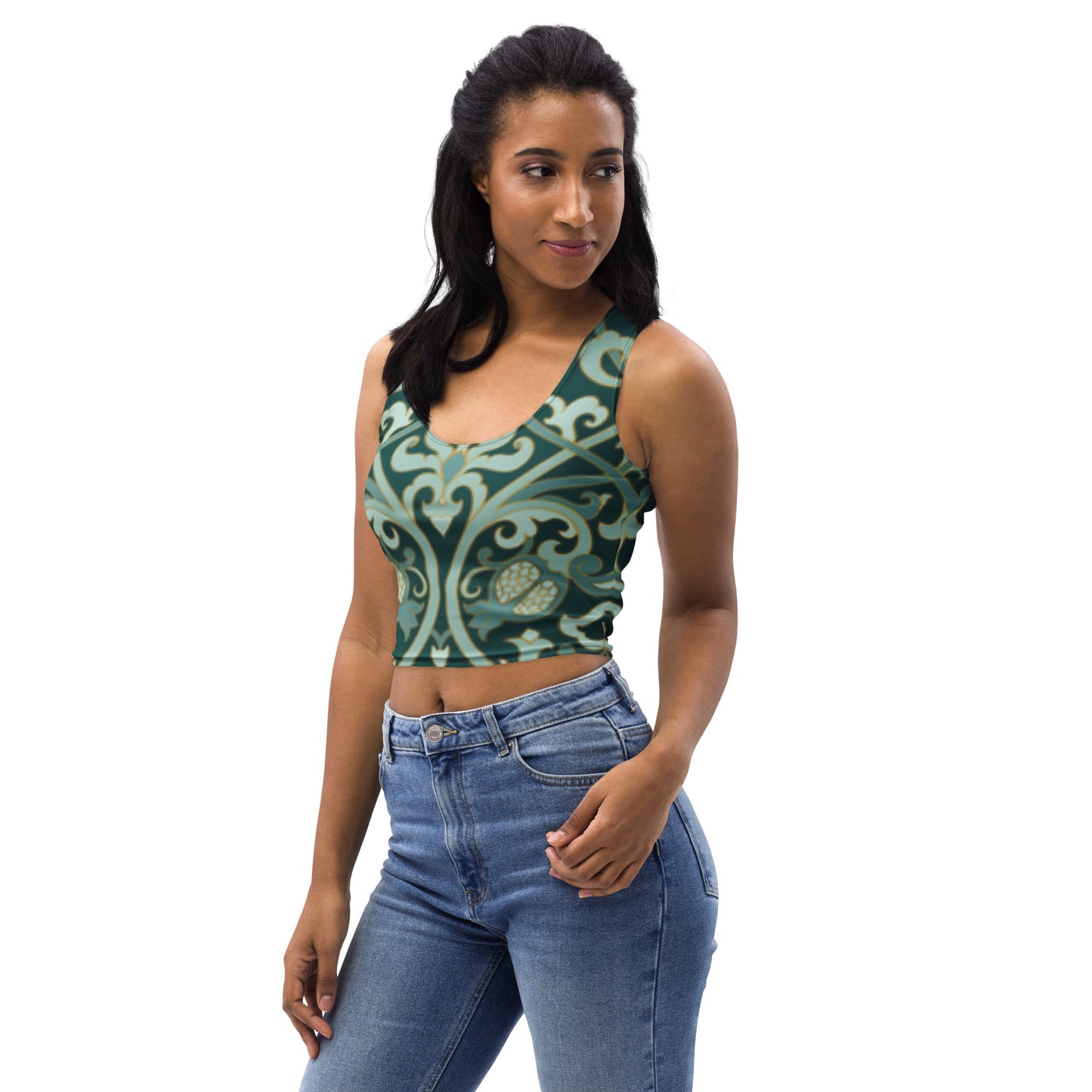 Green Pattern Crop Top