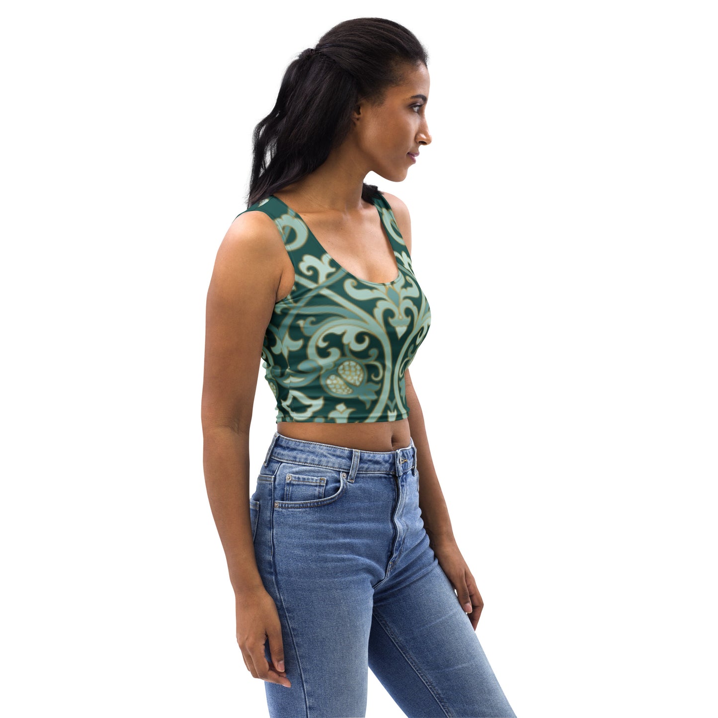 Green Pattern Crop Top