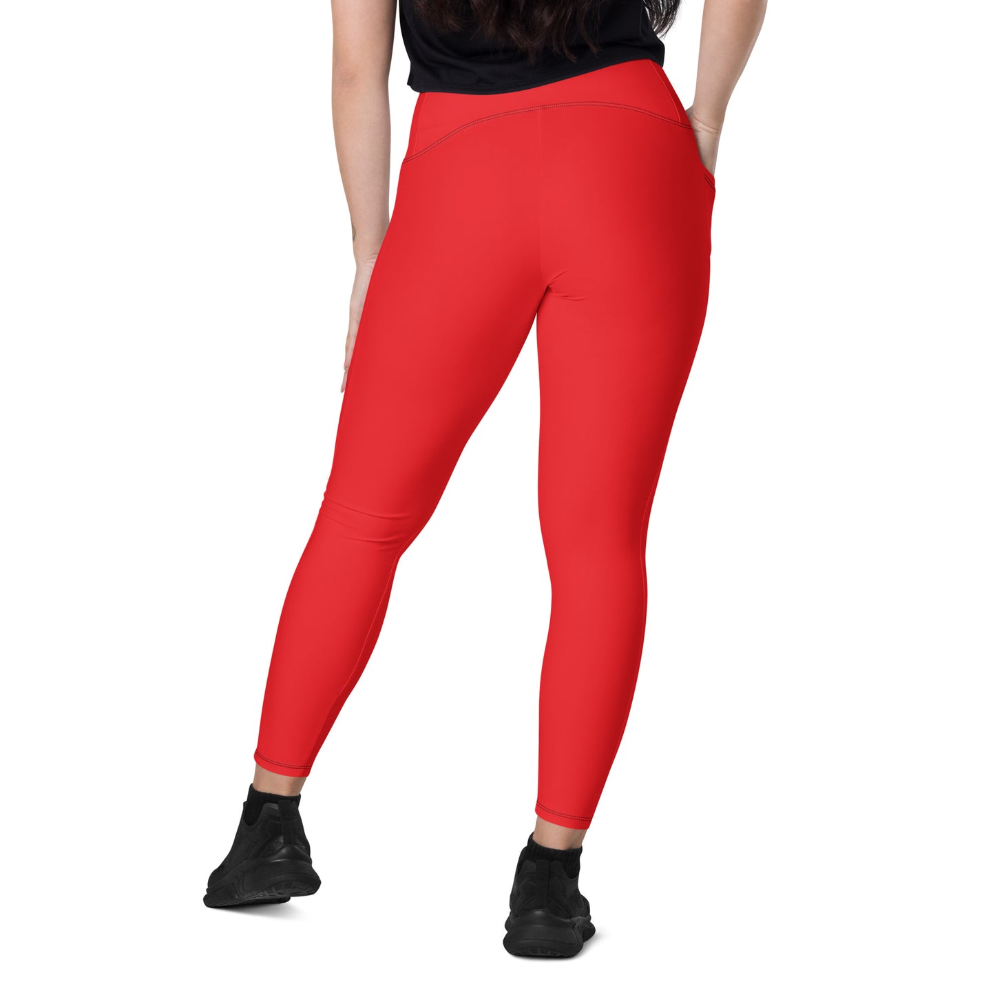 Red Crossover leggings with pockets