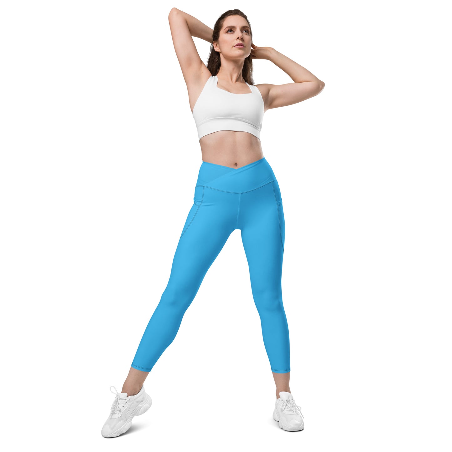 Sky Blue Crossover leggings with pockets