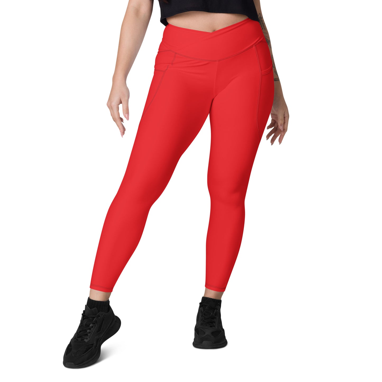 Red Crossover leggings with pockets