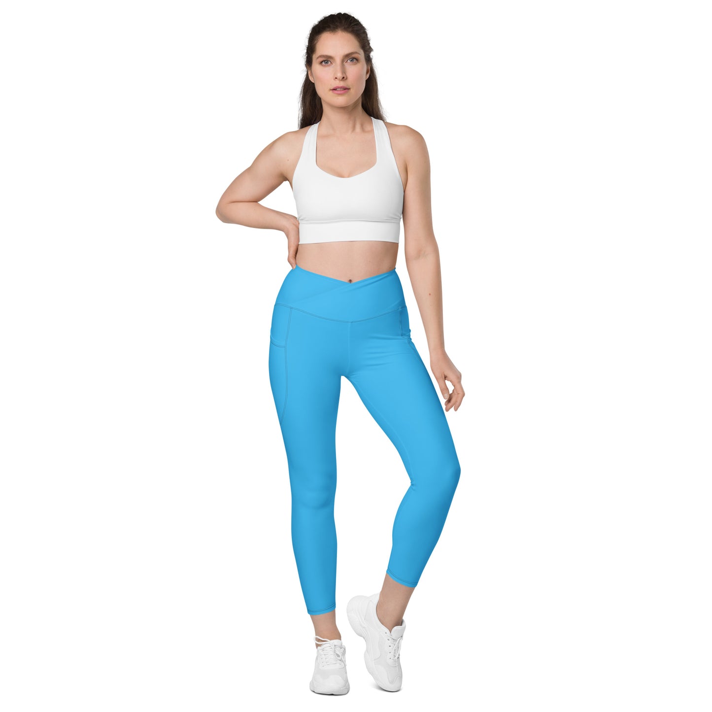 Sky Blue Crossover leggings with pockets