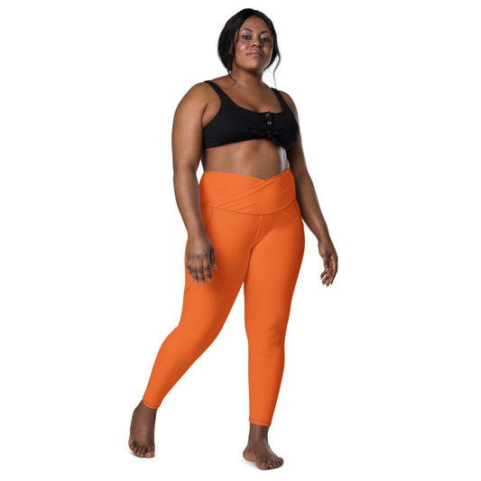 Orange Crossover leggings with pockets