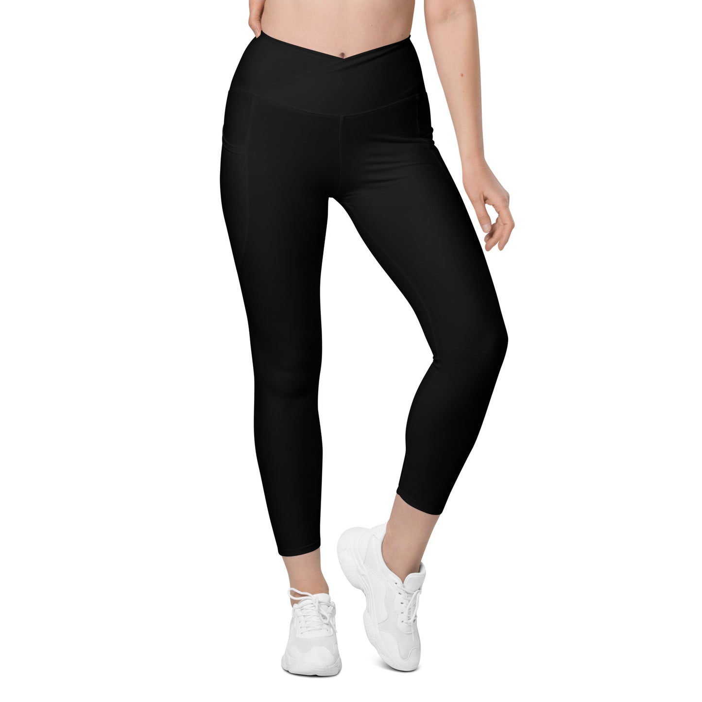 Black Crossover leggings with pockets