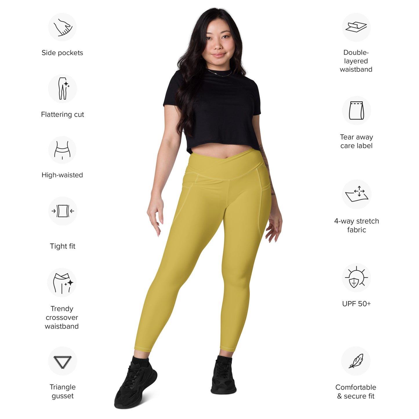 Gold Crossover leggings with pockets