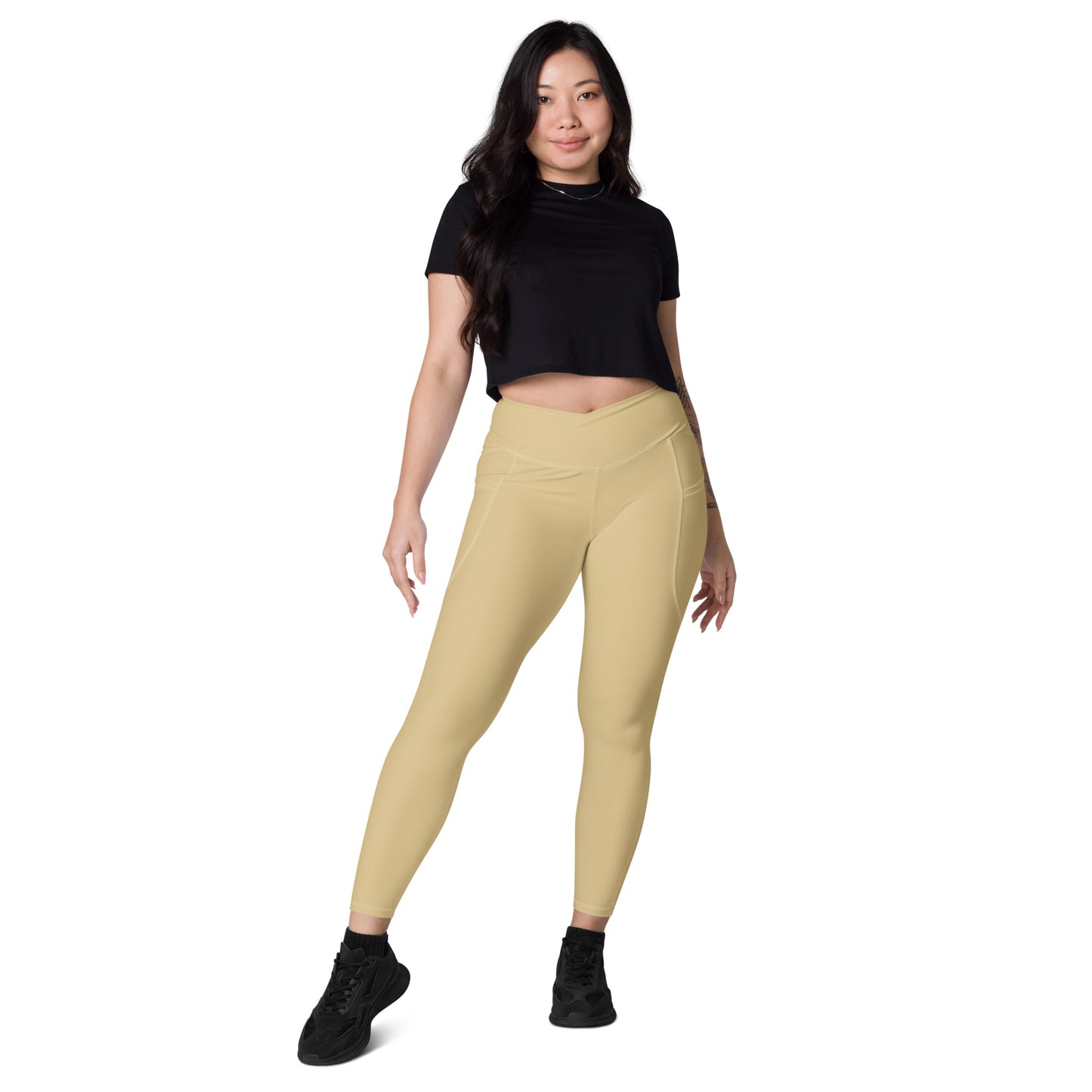 Pale Gold Crossover leggings with pockets