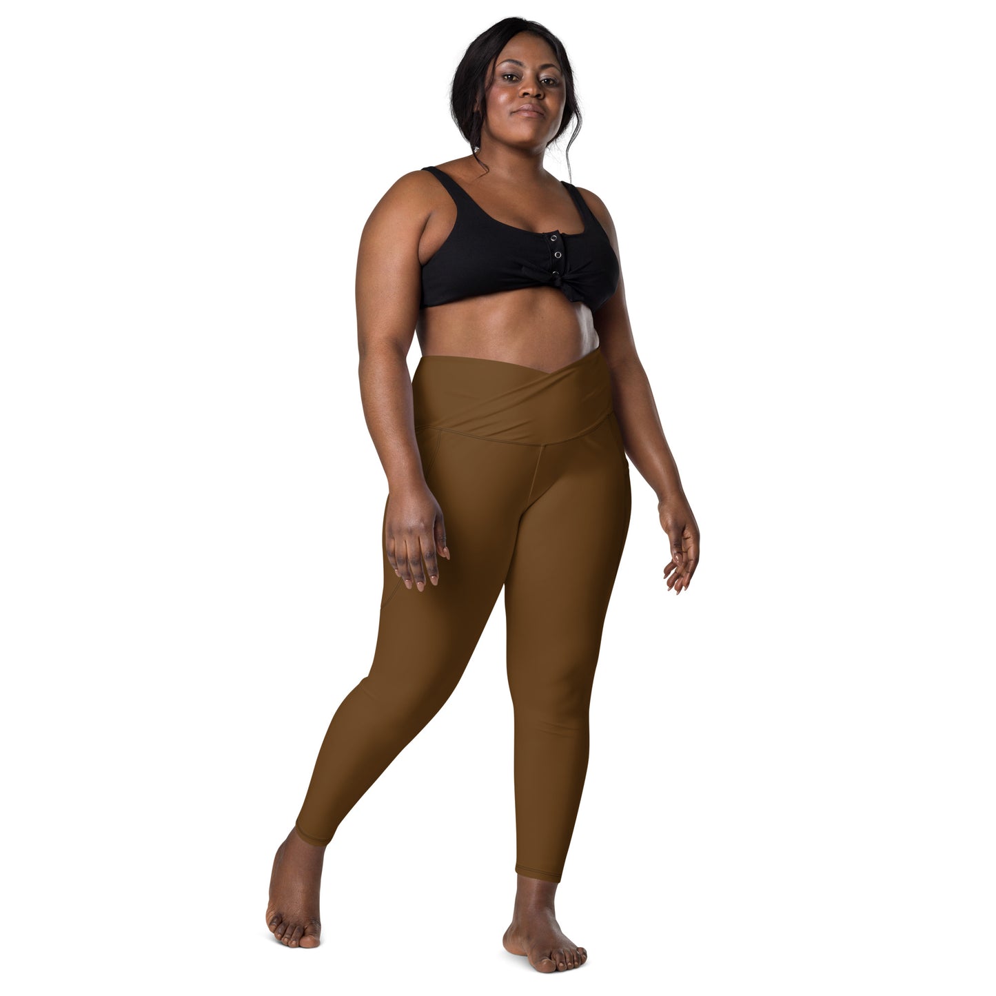 Brown Crossover leggings with pockets