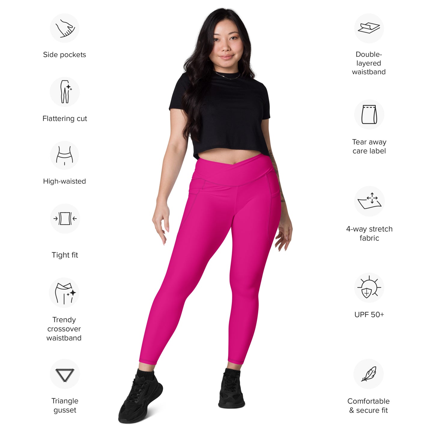 Pink Crossover leggings with pockets