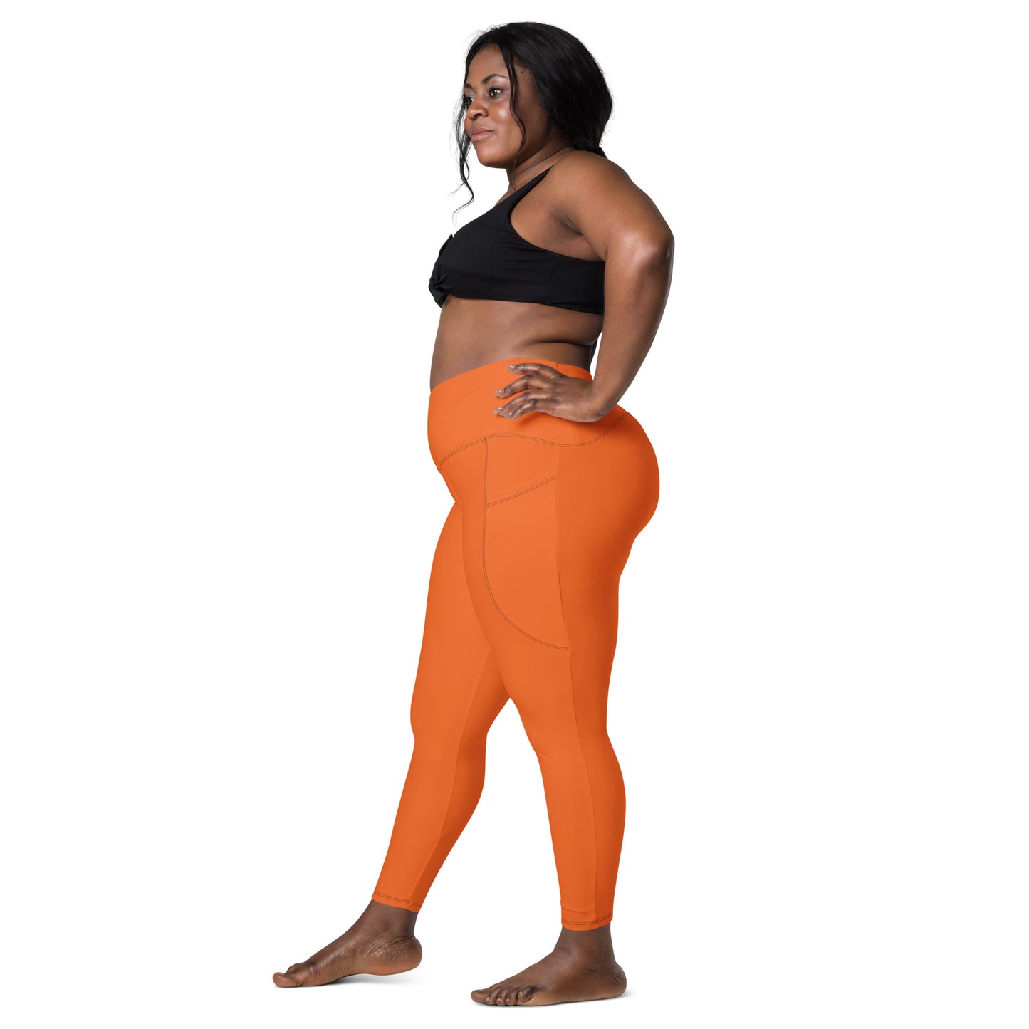 Orange Crossover leggings with pockets