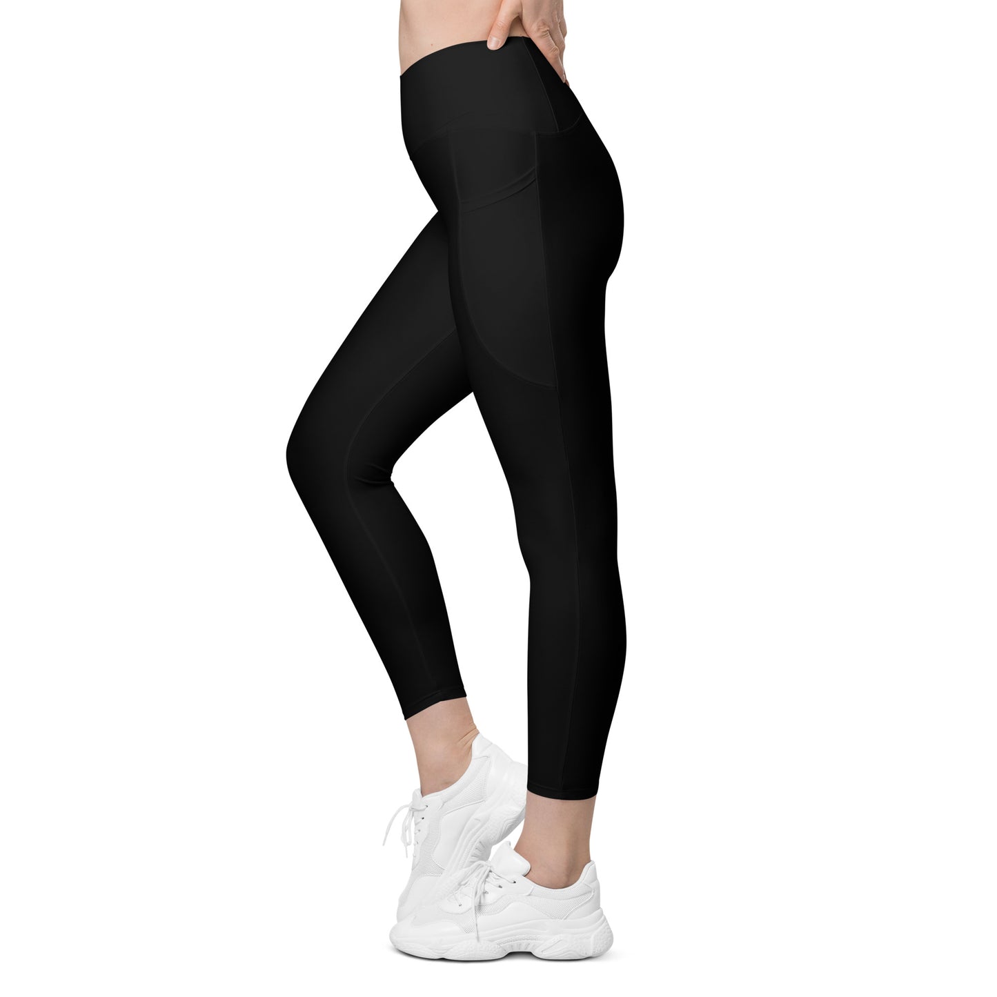 Black Crossover leggings with pockets