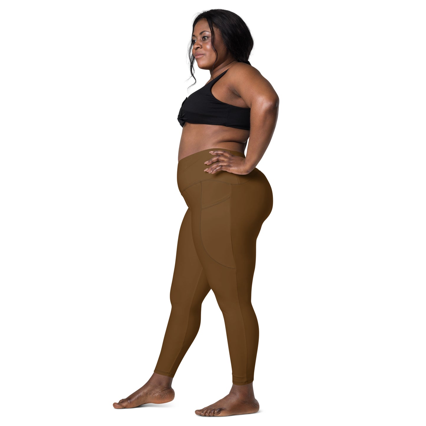 Brown Crossover leggings with pockets