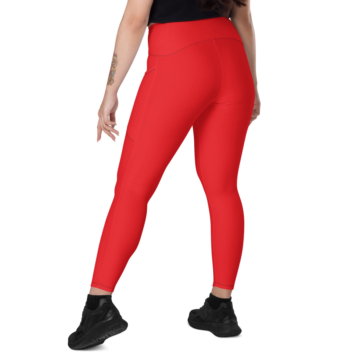 Red Crossover leggings with pockets