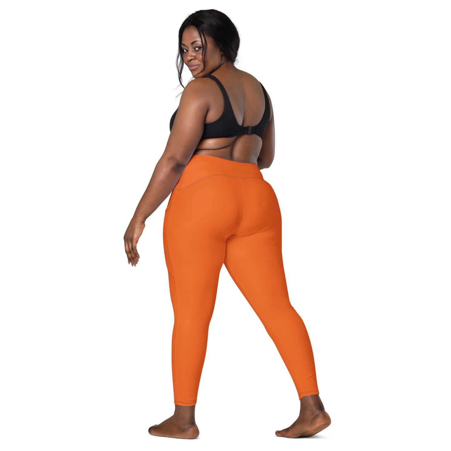 Orange Crossover leggings with pockets