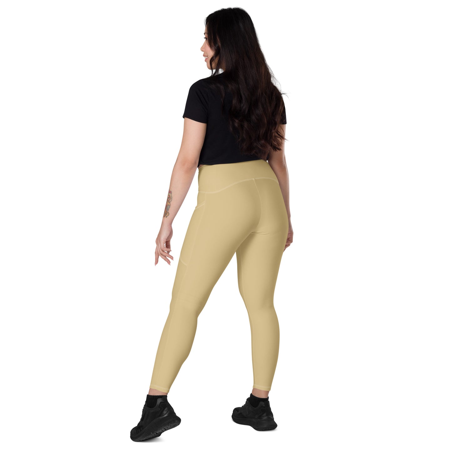 Pale Gold Crossover leggings with pockets