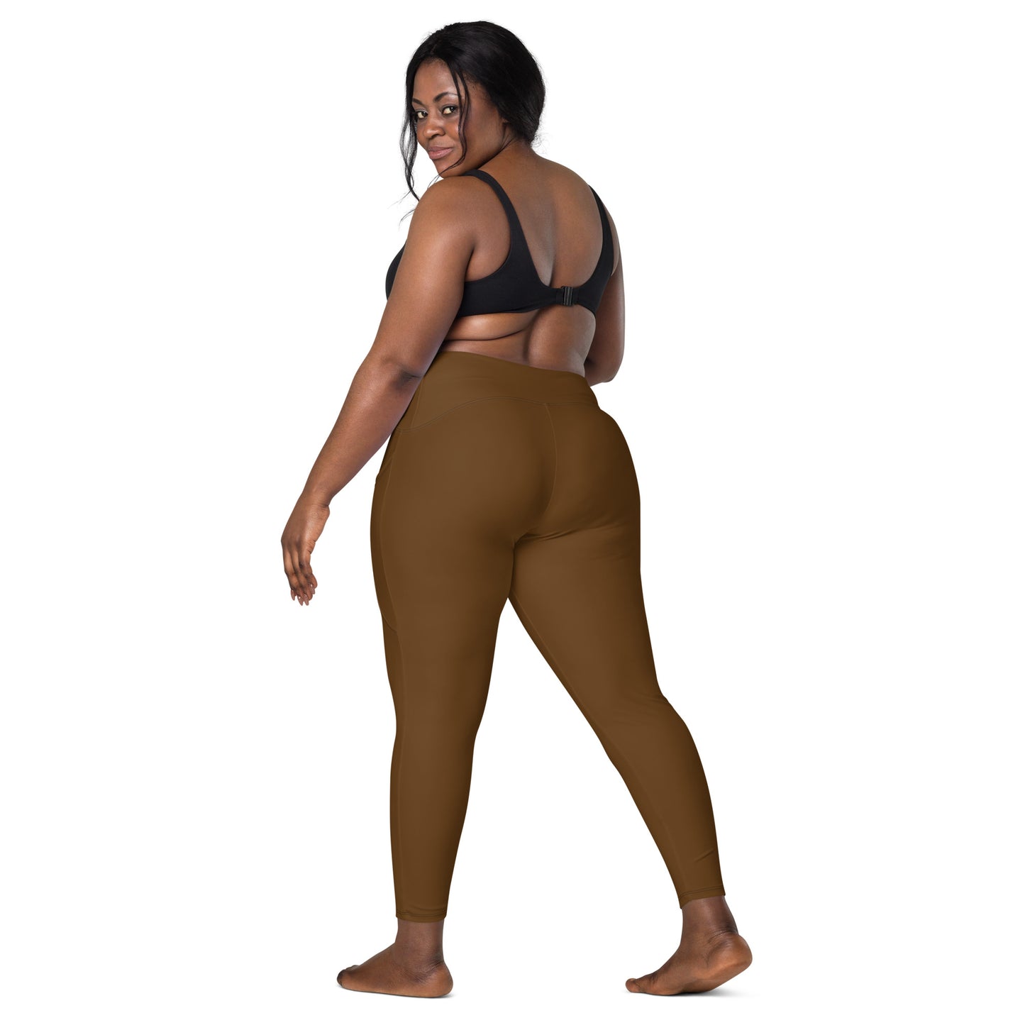 Brown Crossover leggings with pockets