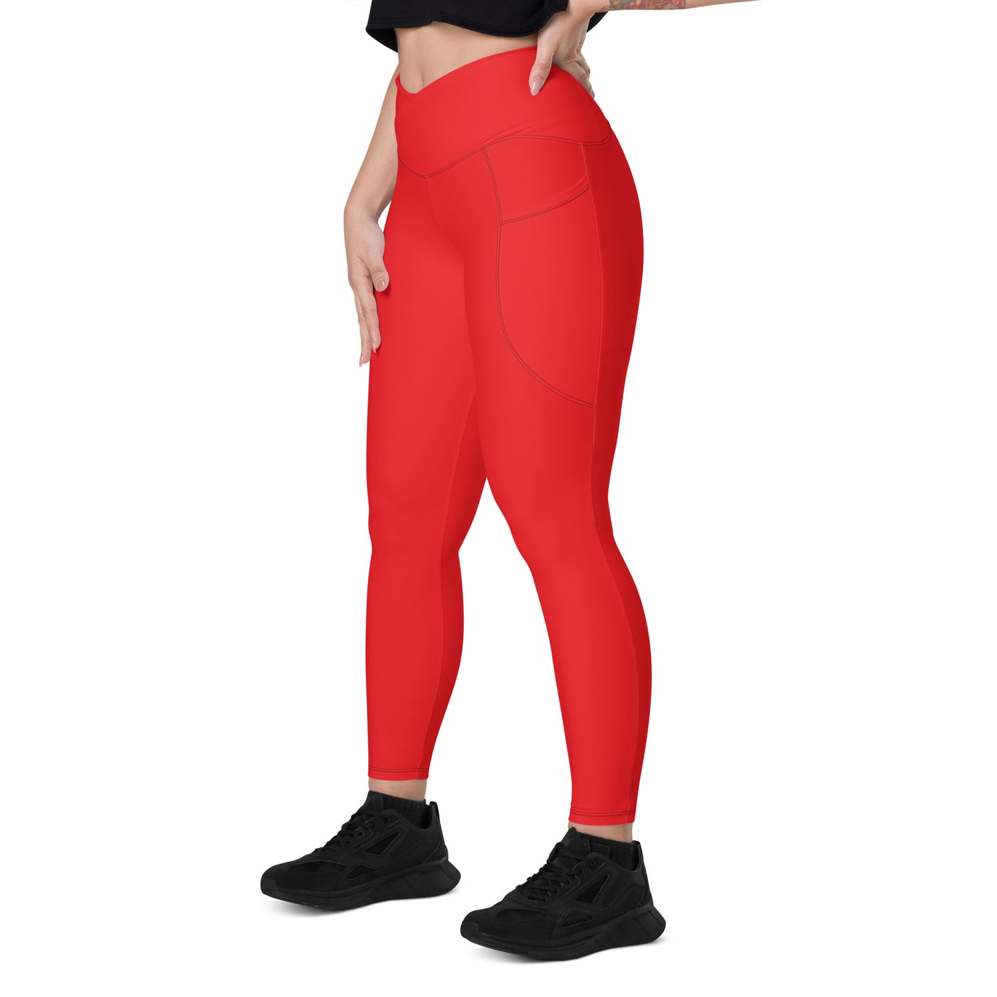 Red Crossover leggings with pockets