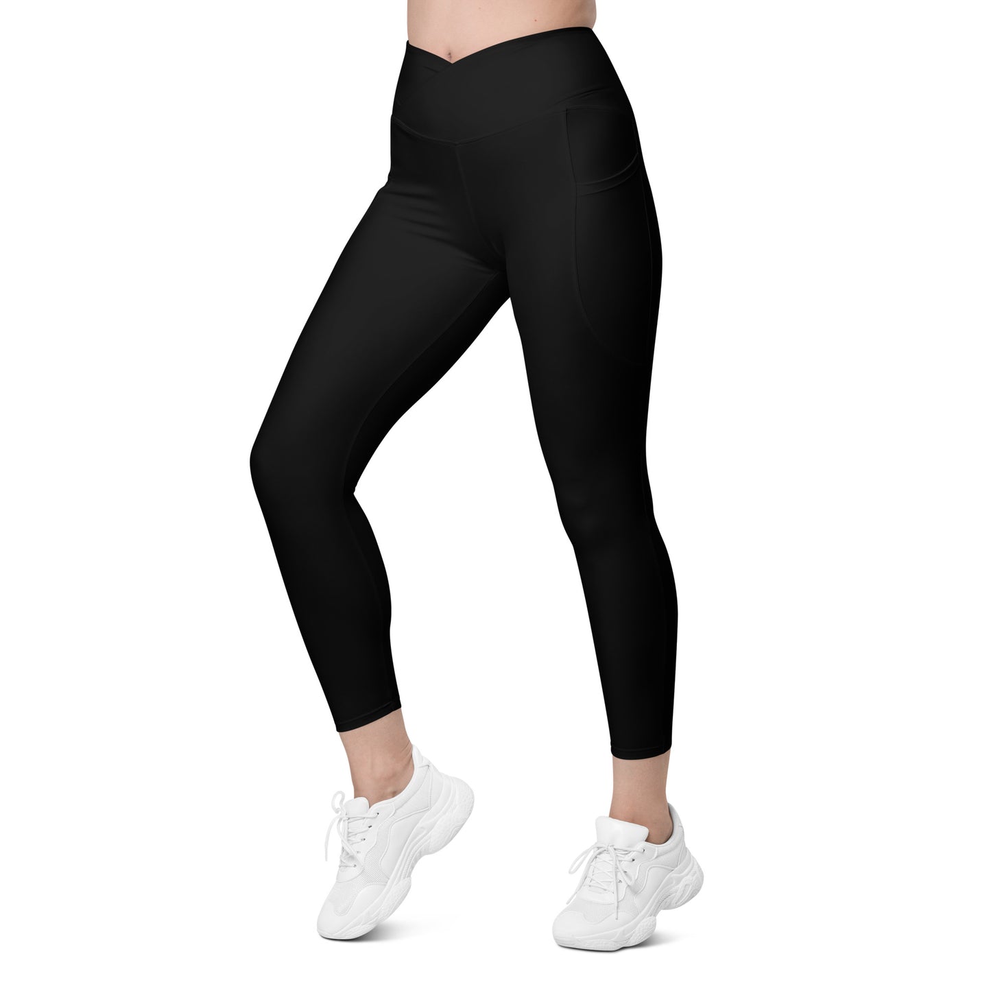 Black Crossover leggings with pockets