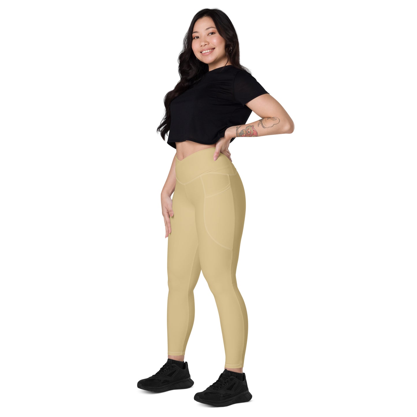 Pale Gold Crossover leggings with pockets