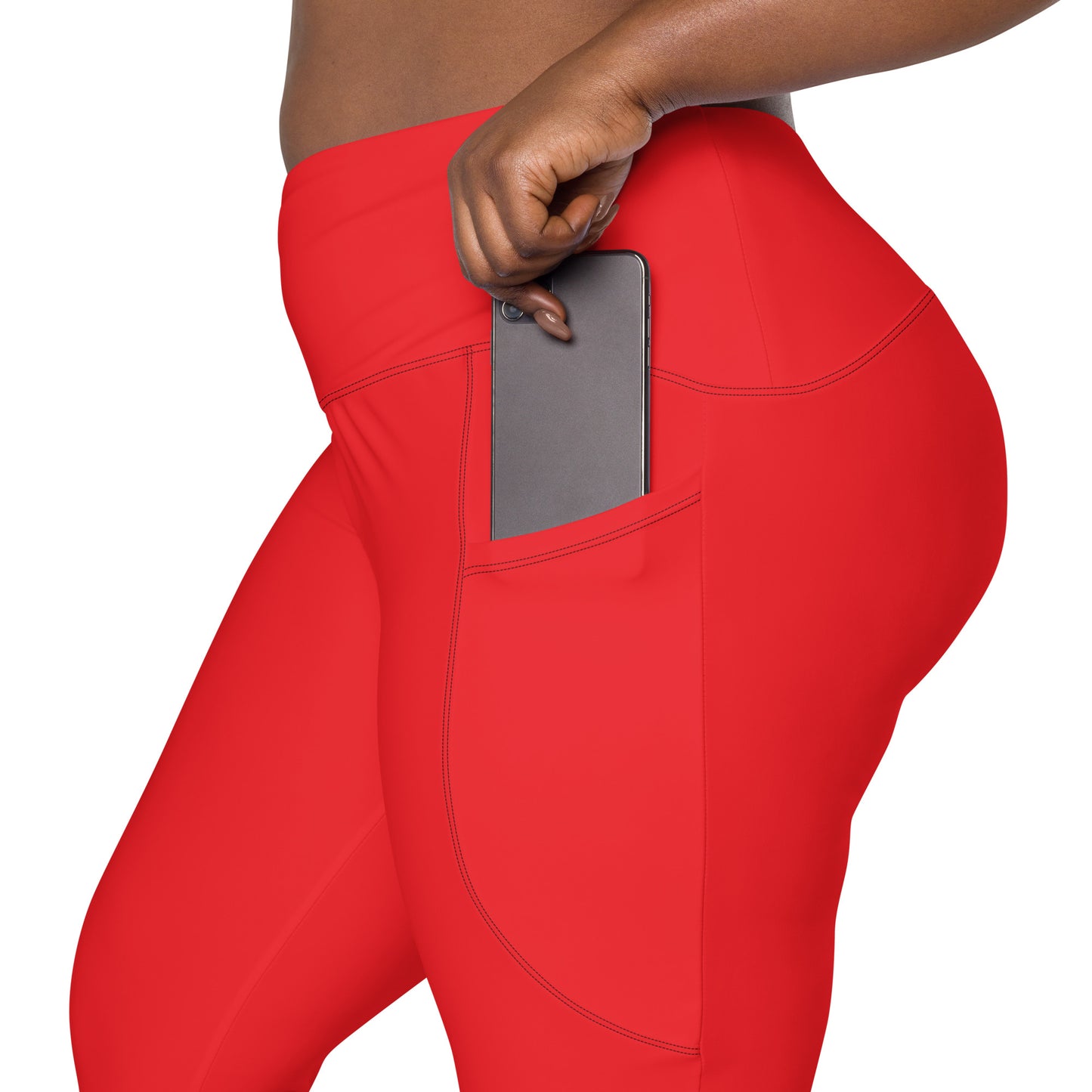 Red Crossover leggings with pockets