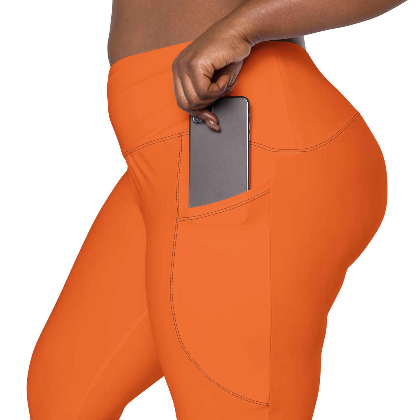 Orange Crossover leggings with pockets