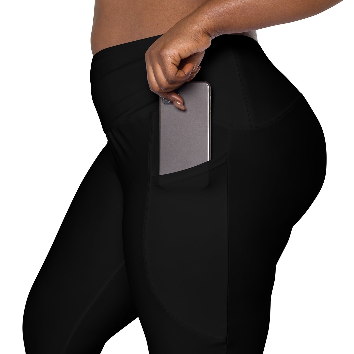 Black Crossover leggings with pockets