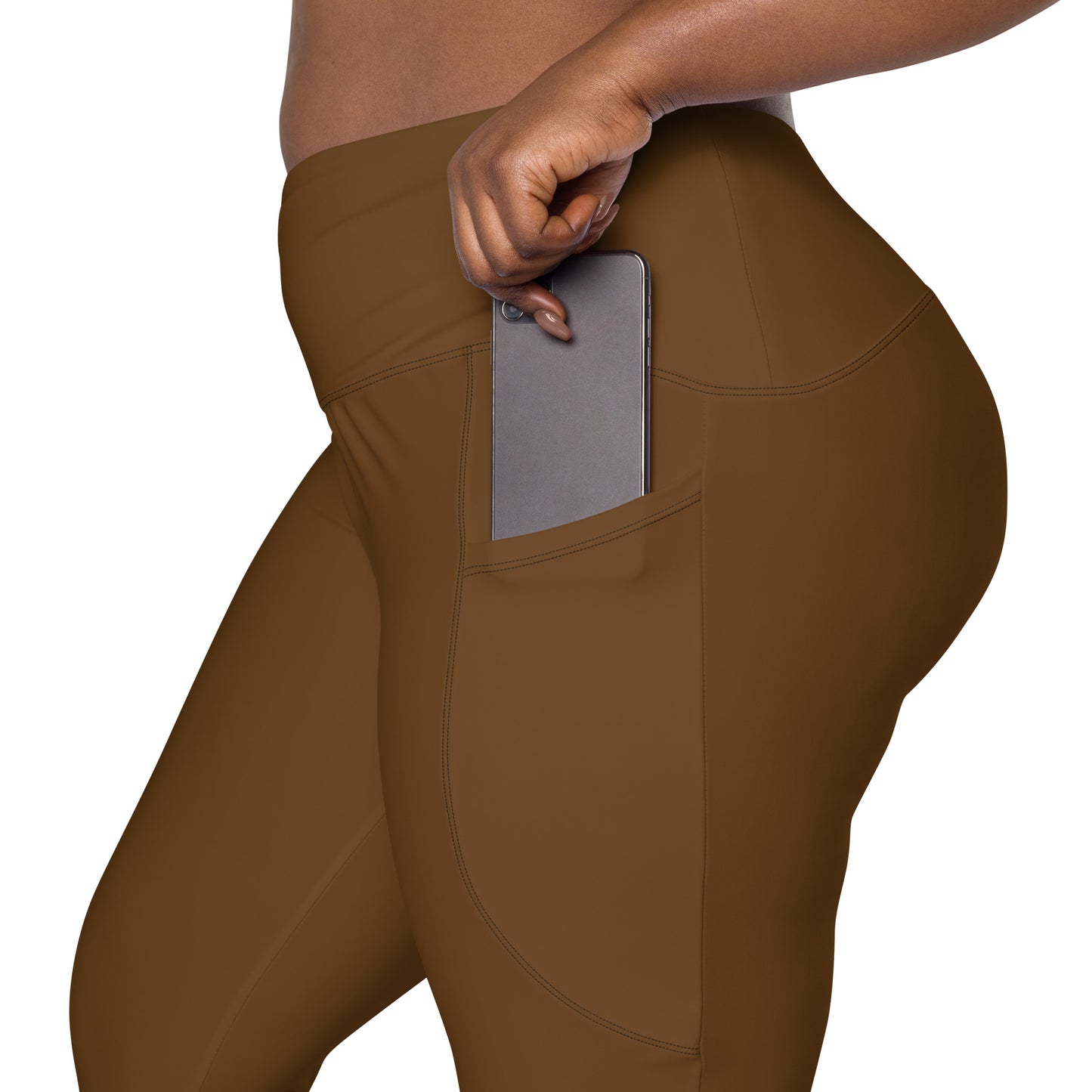 Brown Crossover leggings with pockets