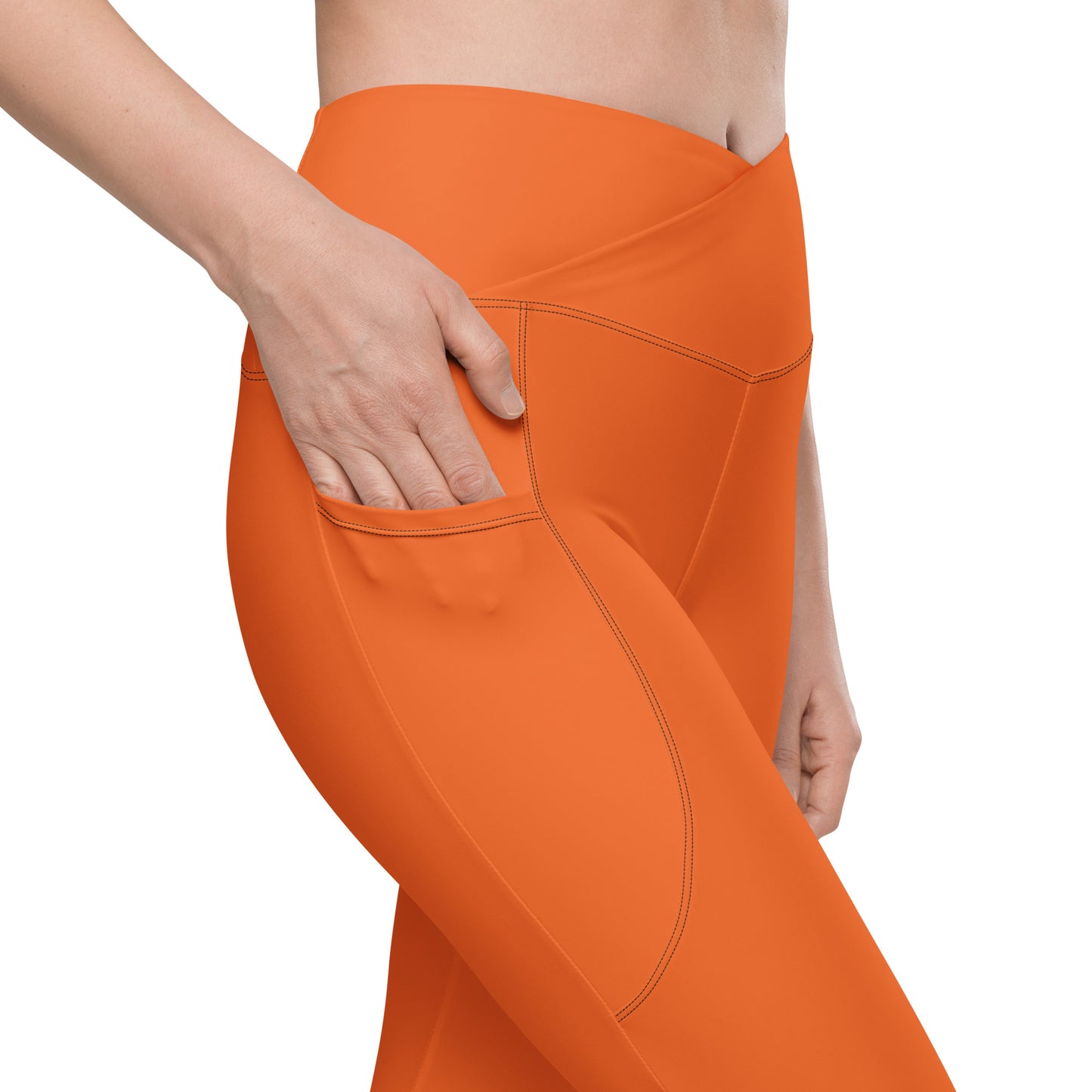 Orange Crossover leggings with pockets