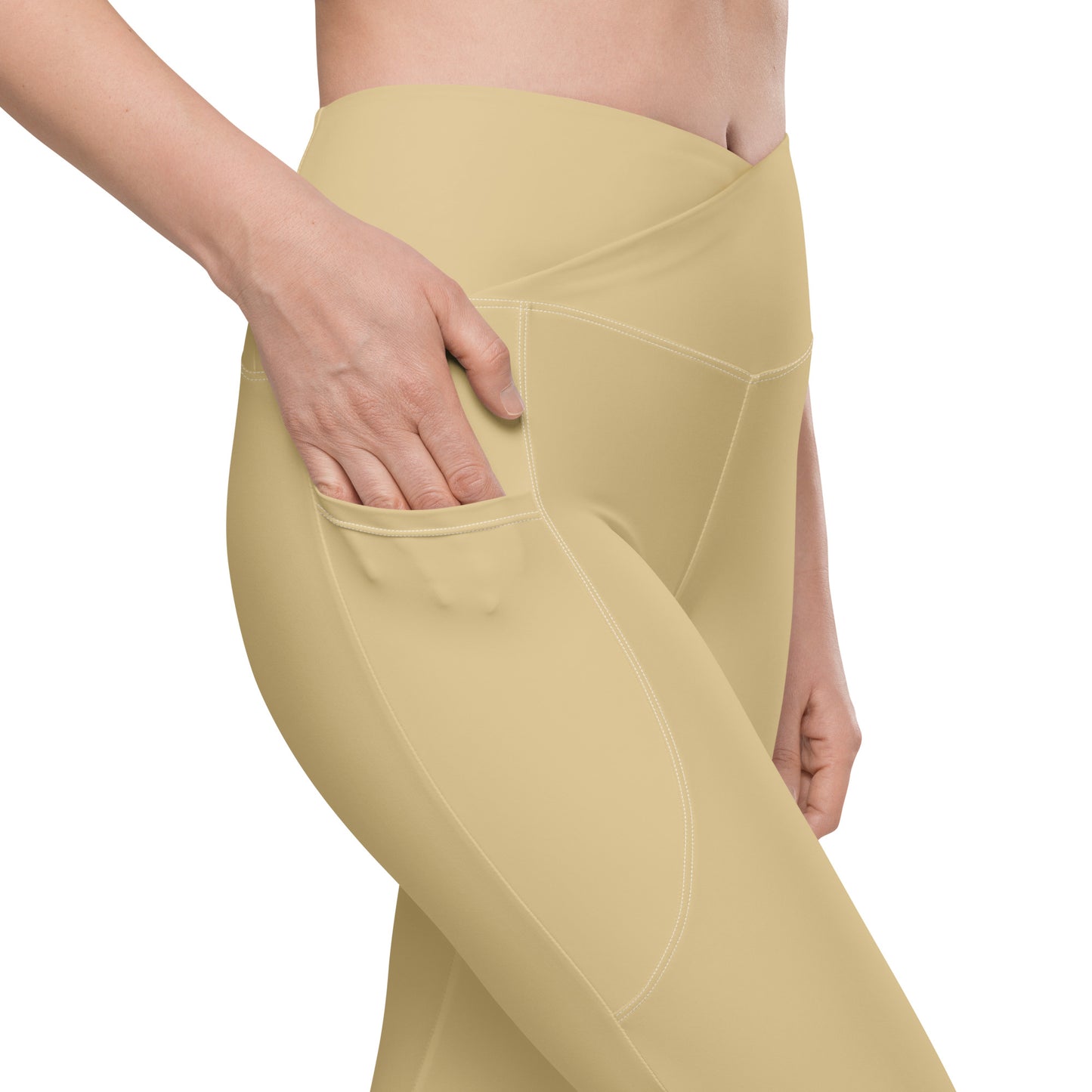 Pale Gold Crossover leggings with pockets