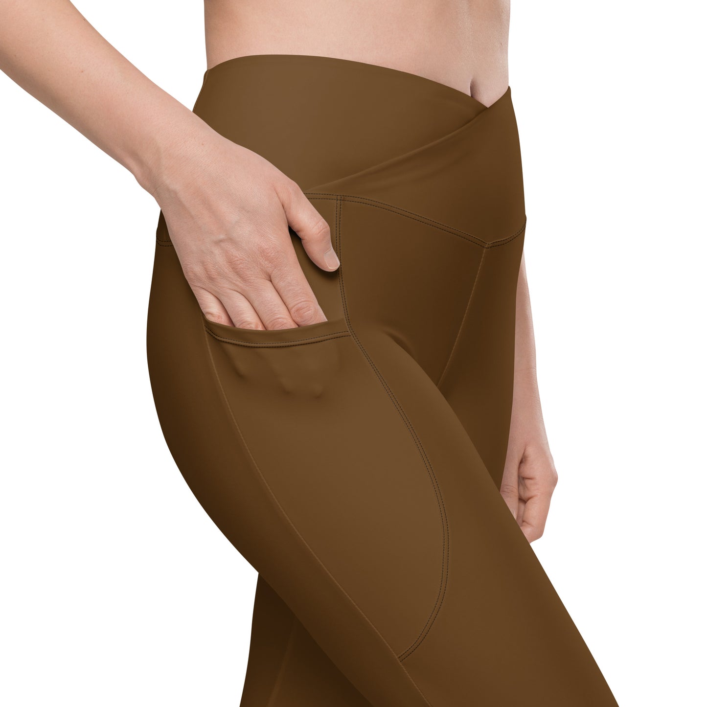 Brown Crossover leggings with pockets