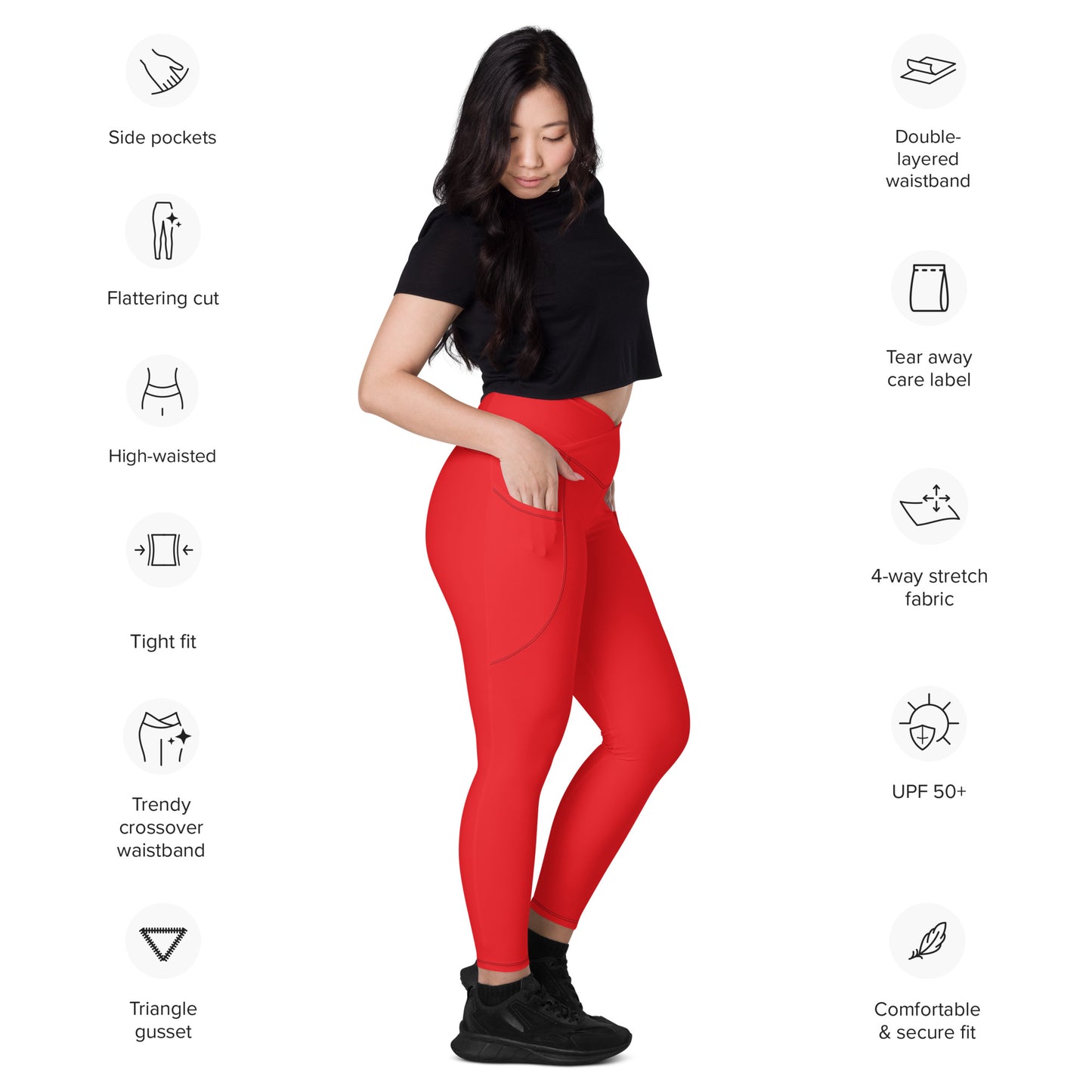 Red Crossover leggings with pockets