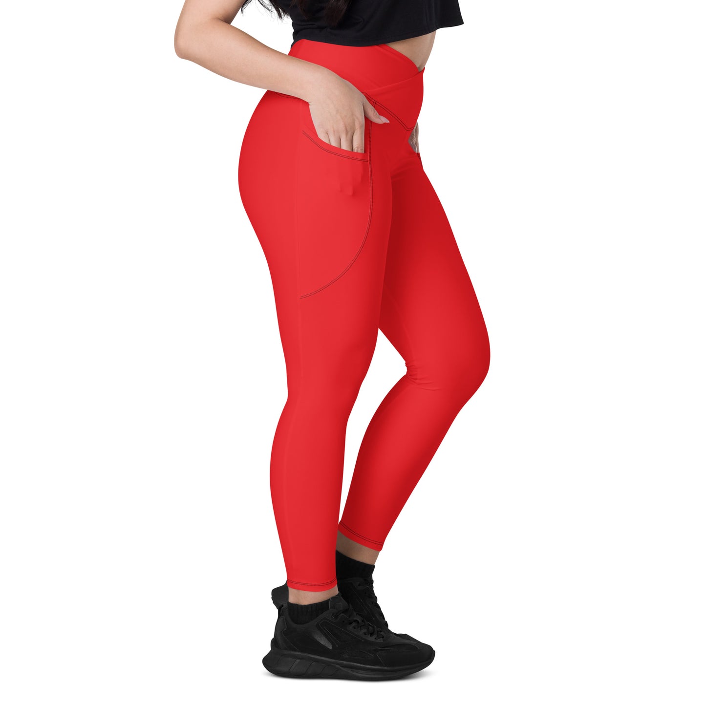 Red Crossover leggings with pockets