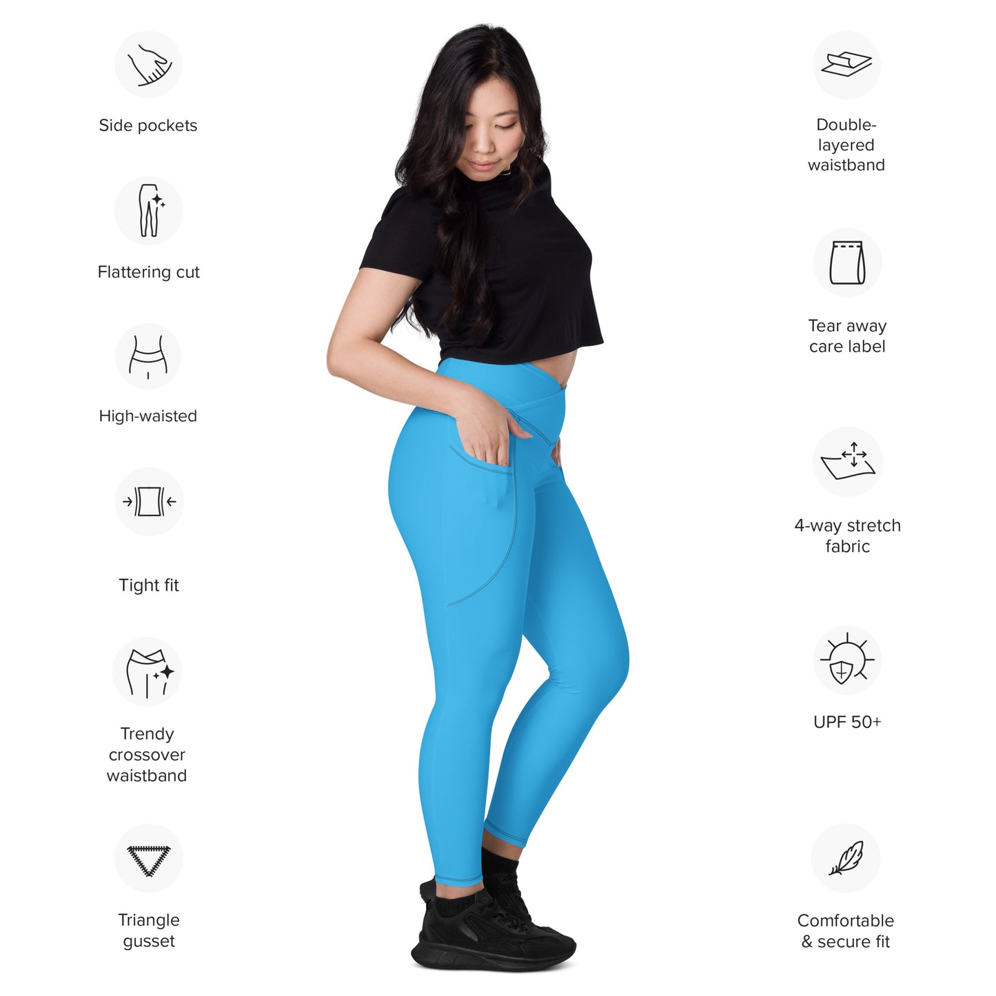 Sky Blue Crossover leggings with pockets