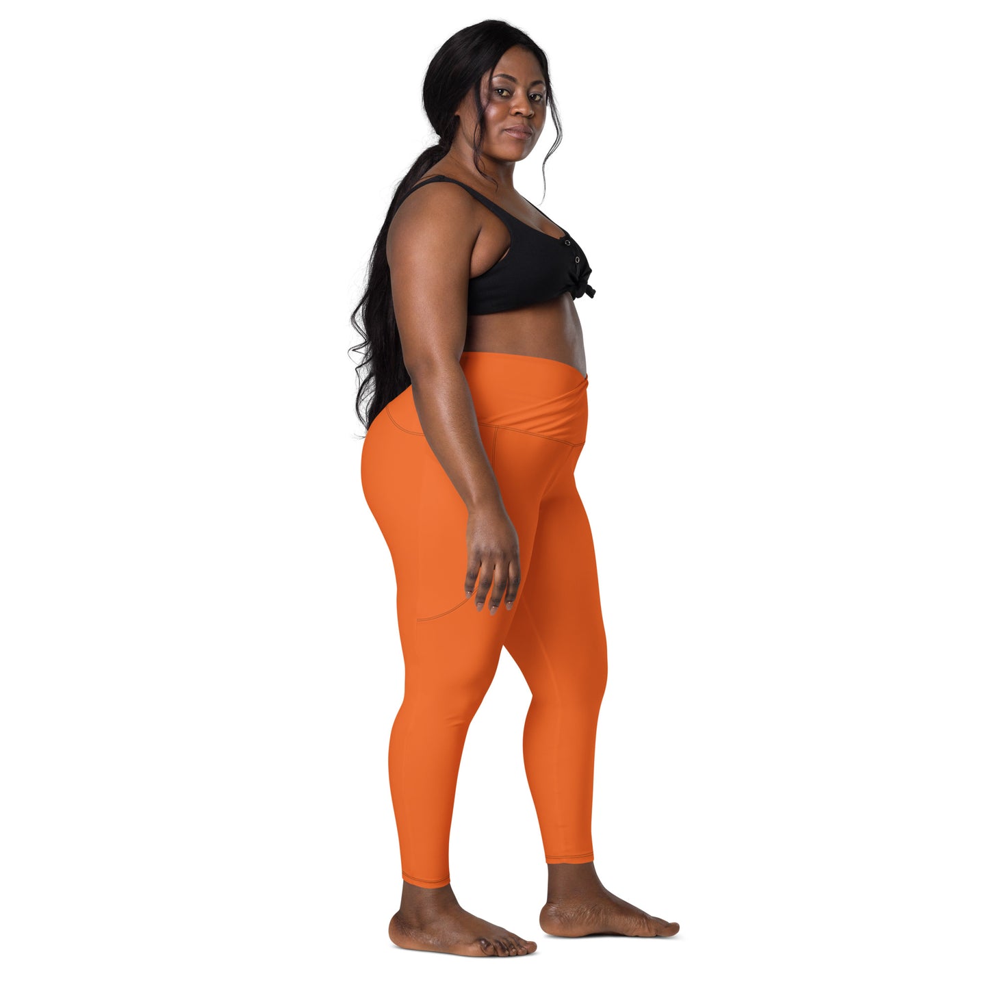 Orange Crossover leggings with pockets