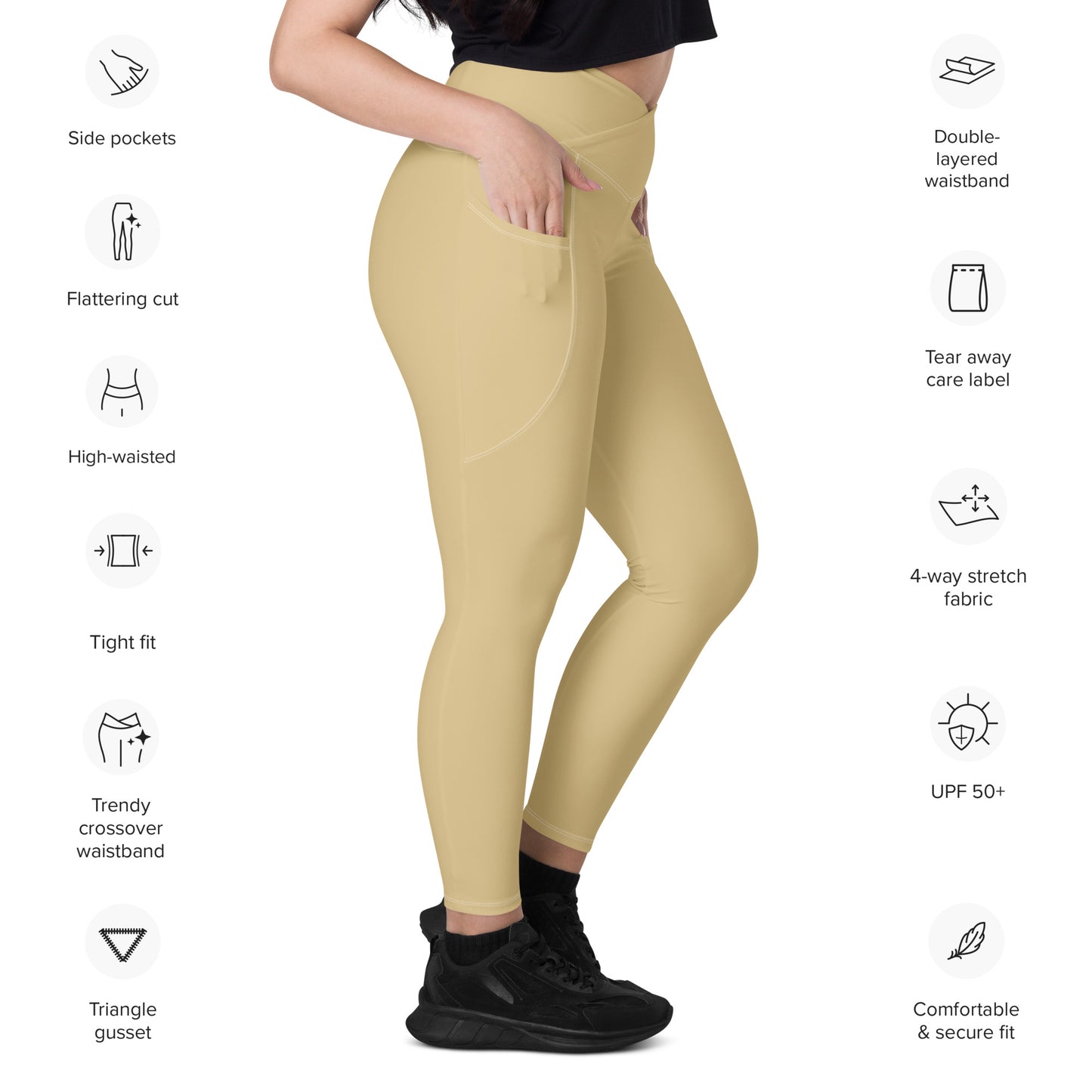 Pale Gold Crossover leggings with pockets