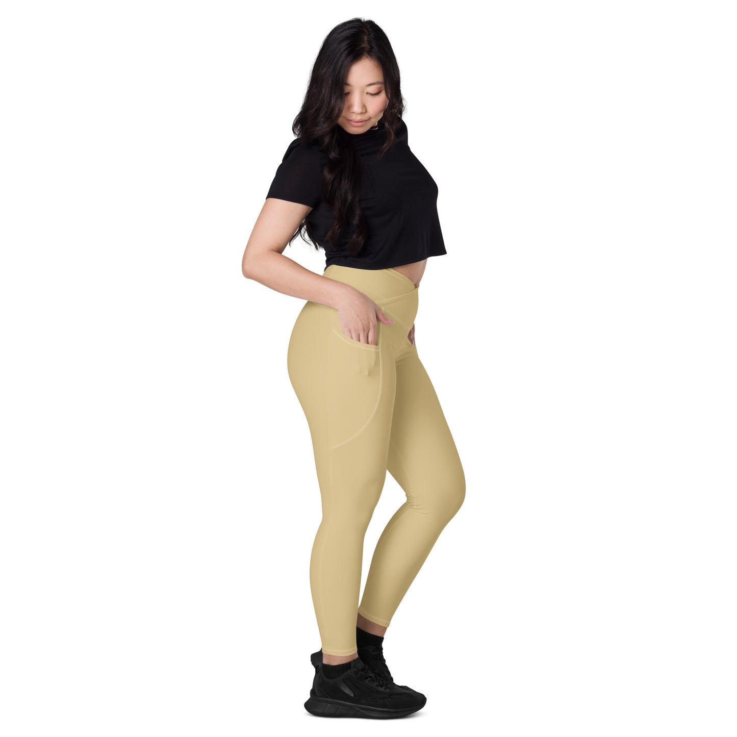 Pale Gold Crossover leggings with pockets