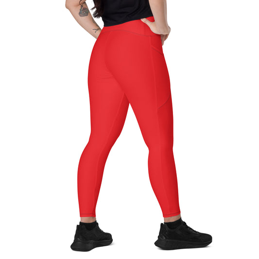 Red Crossover leggings with pockets