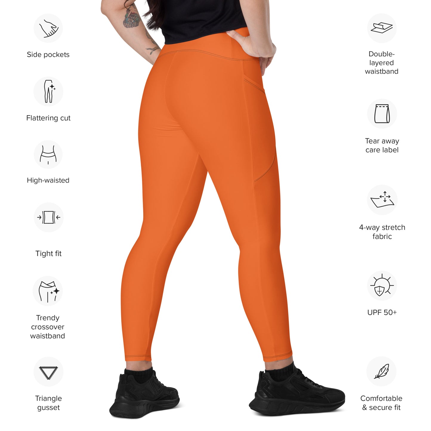 Orange Crossover leggings with pockets