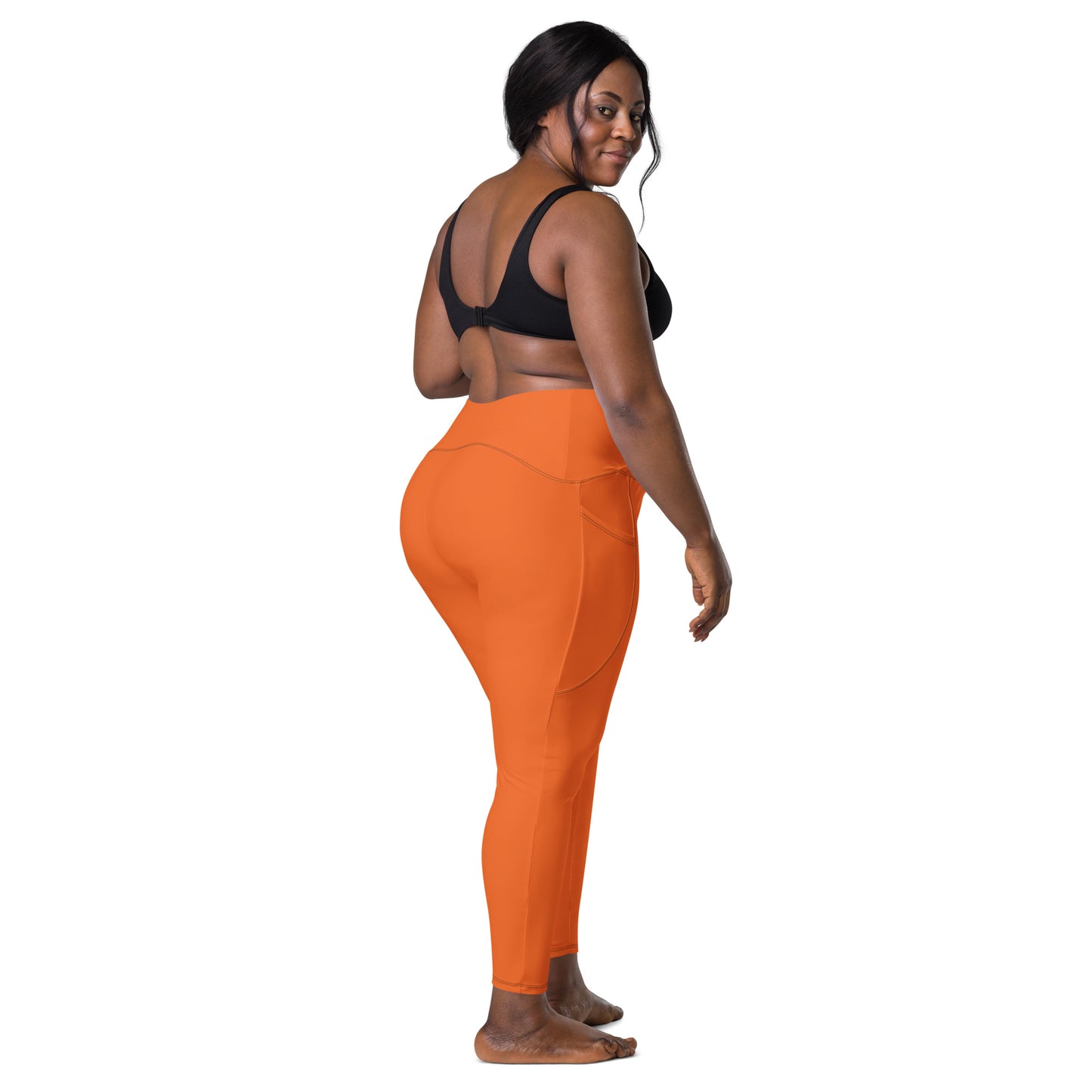 Orange Crossover leggings with pockets