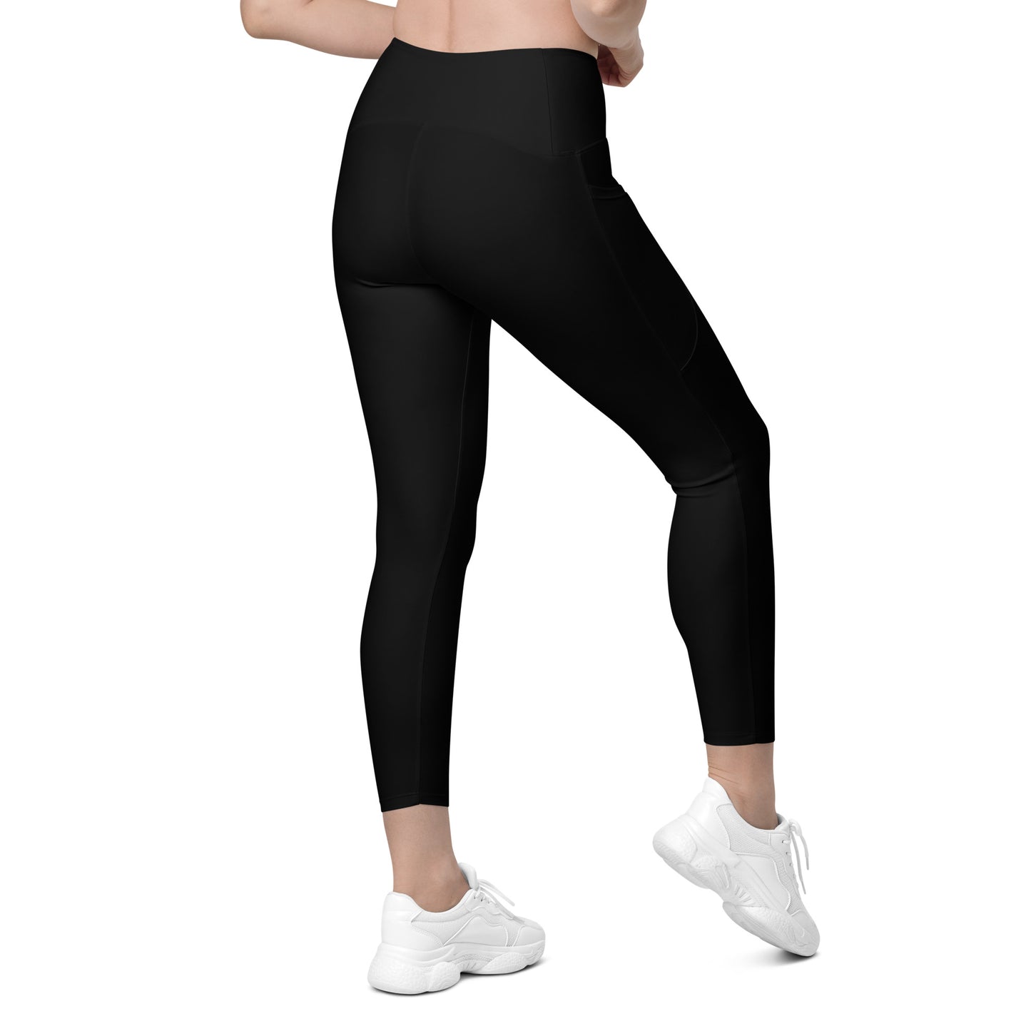 Black Crossover leggings with pockets