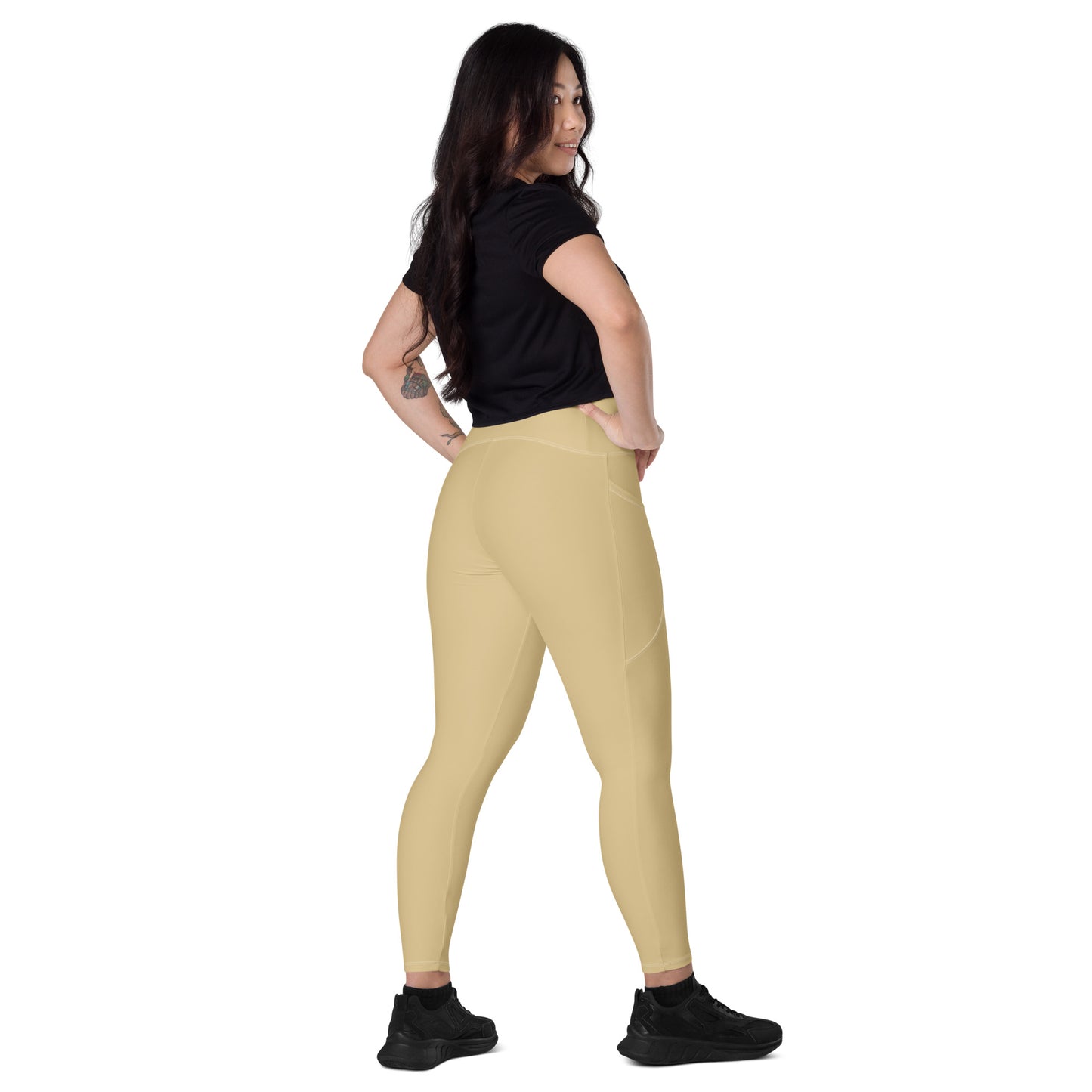 Pale Gold Crossover leggings with pockets