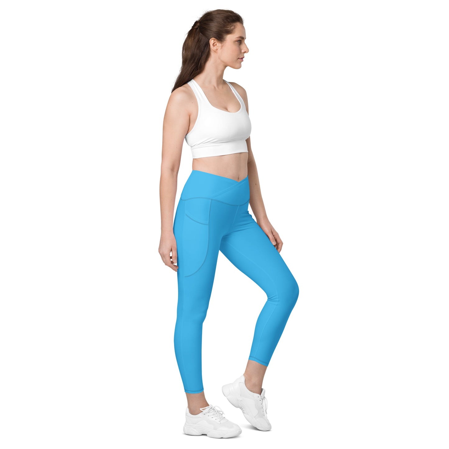 Sky Blue Crossover leggings with pockets