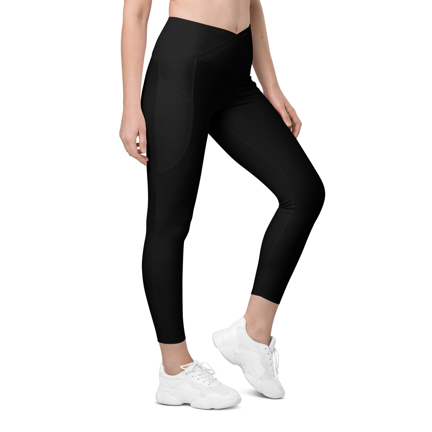 Black Crossover leggings with pockets