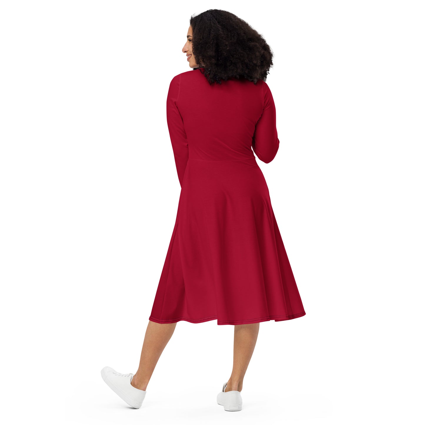 Carmine Red long sleeve midi dress