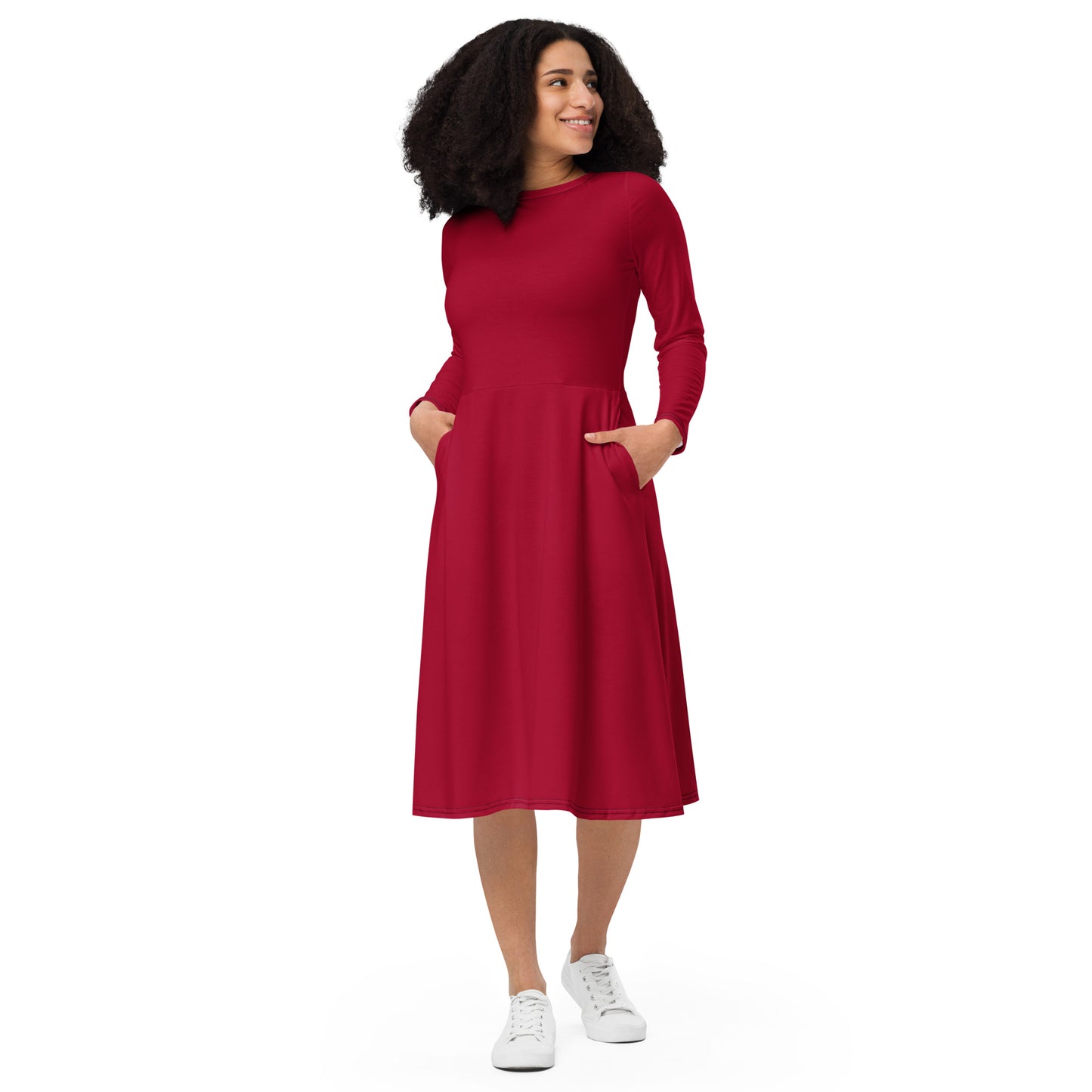 Carmine Red long sleeve midi dress