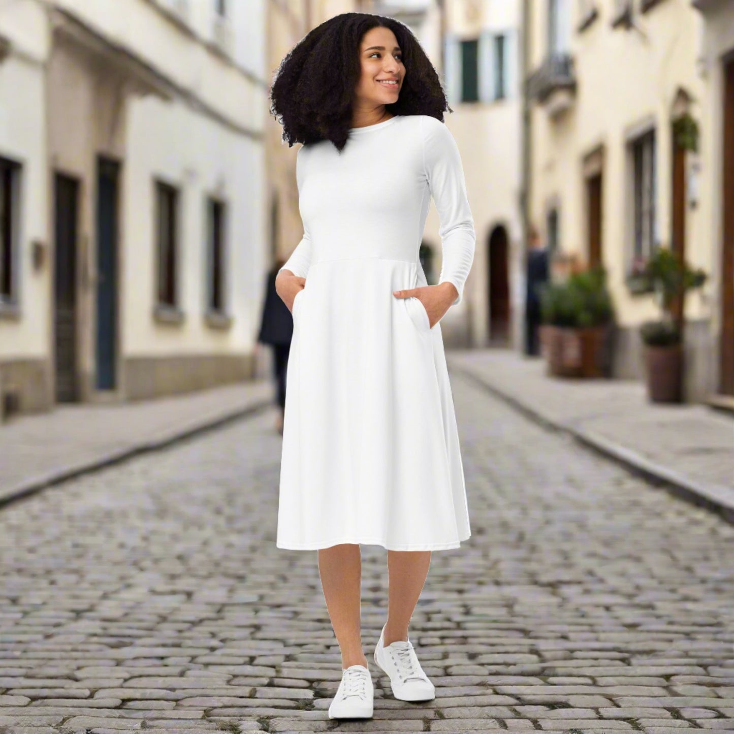 White long sleeve midi dress