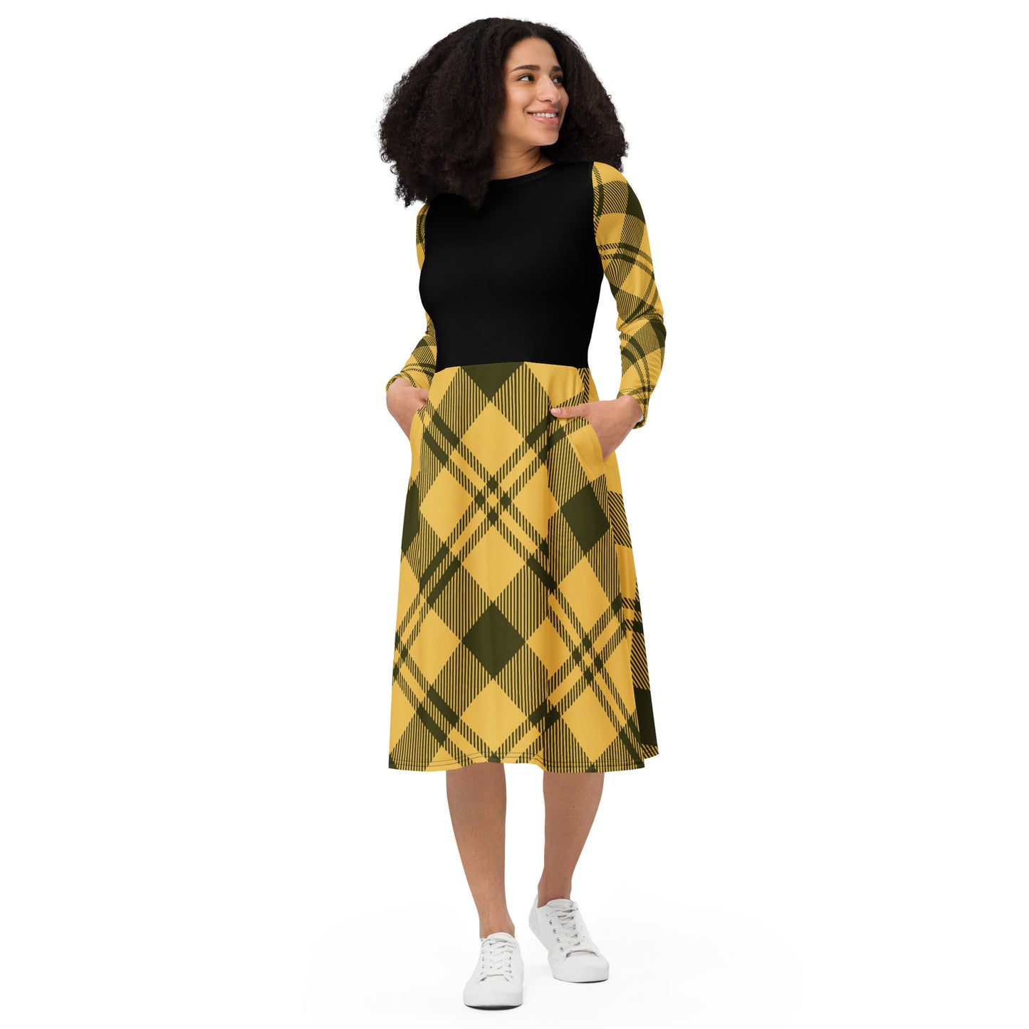 All-over print long sleeve midi dress