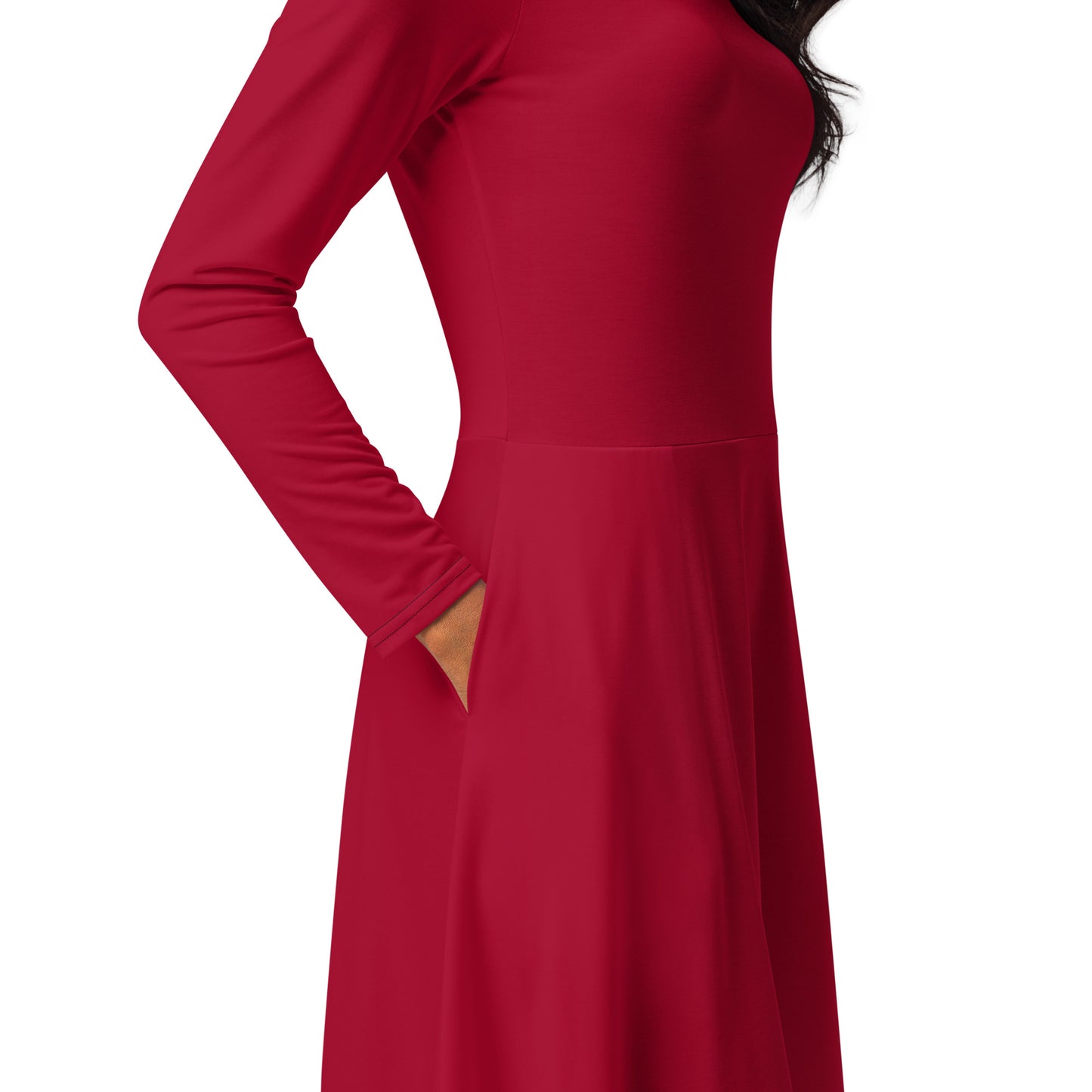 Carmine Red long sleeve midi dress