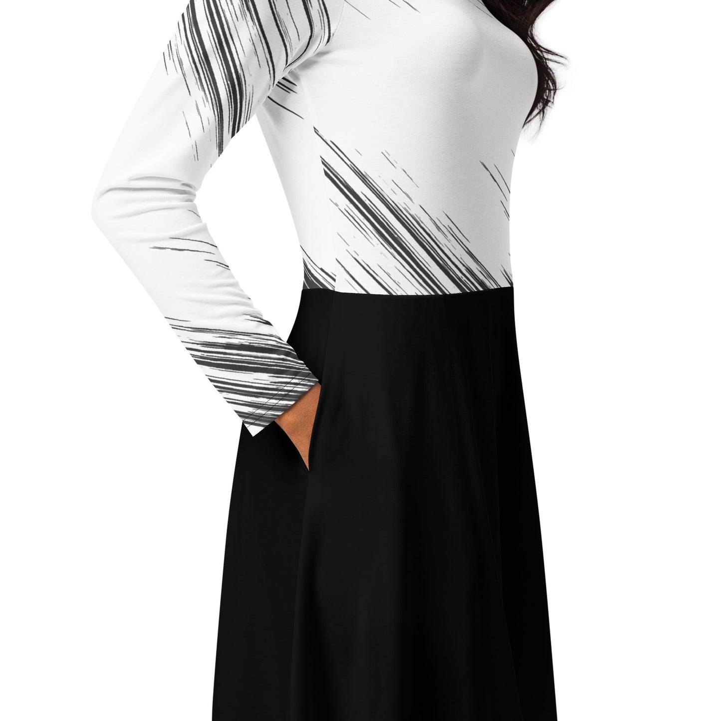 Black and white long sleeve midi dress